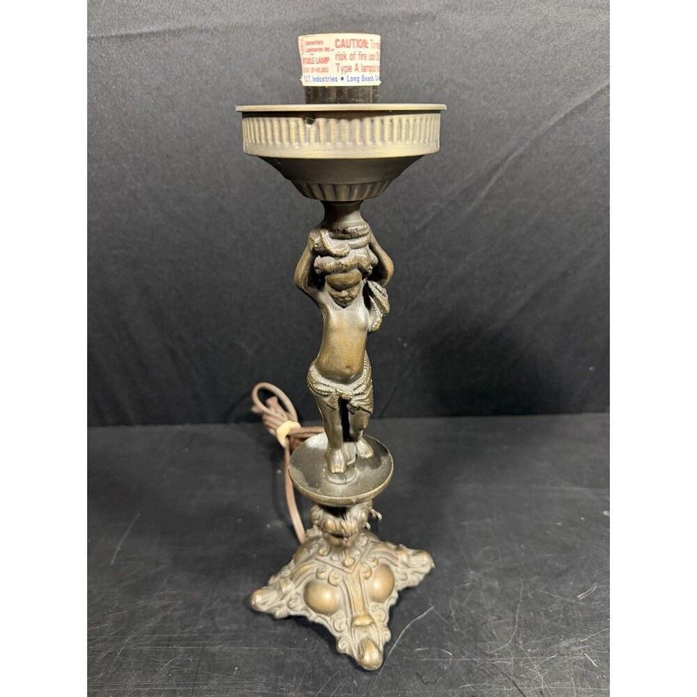 Antique Metal Cherub Table Lamp 12”